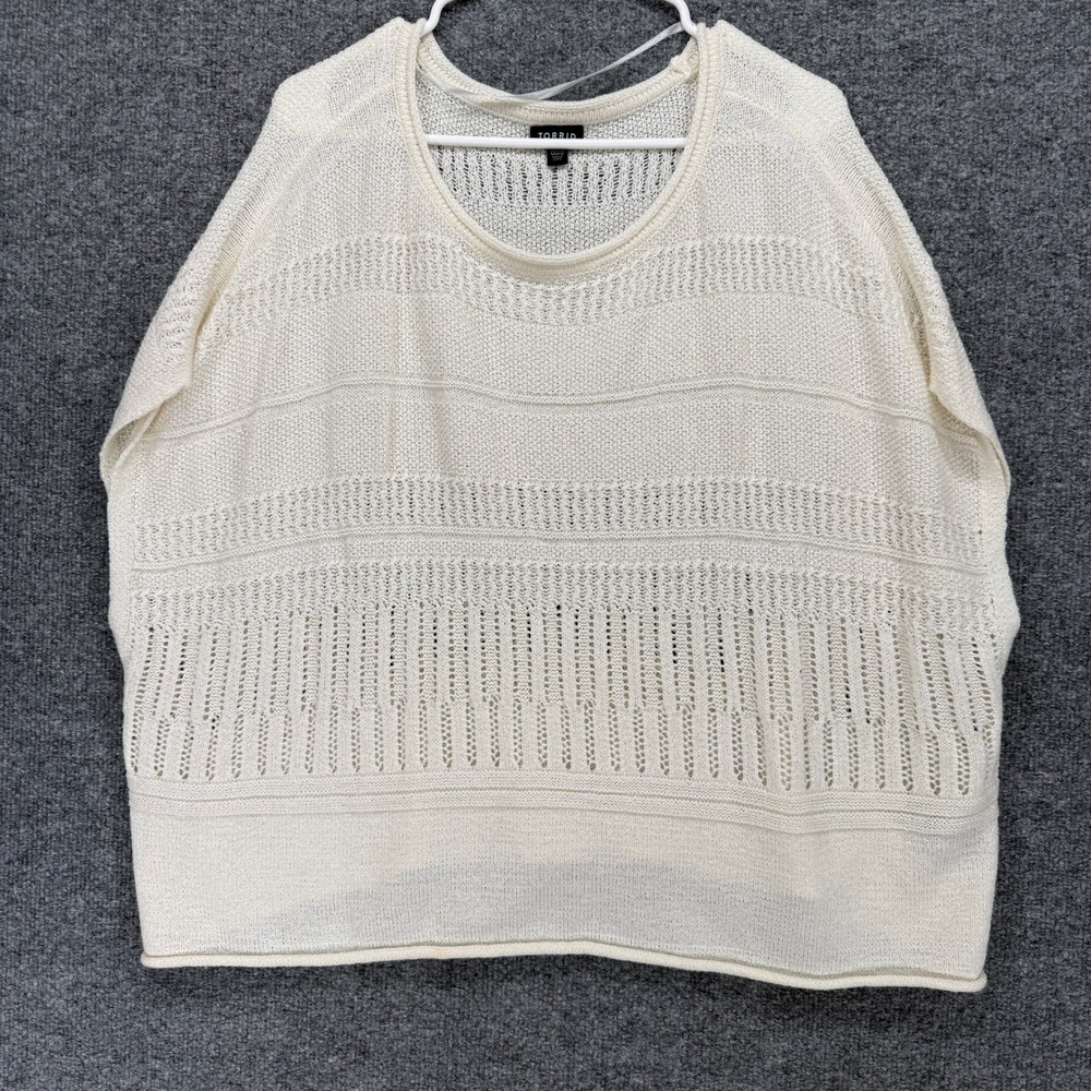 Torrid Sweater Women XL Ivory Pointelle Open Knit Dolman Cap Sleeve Plus Size